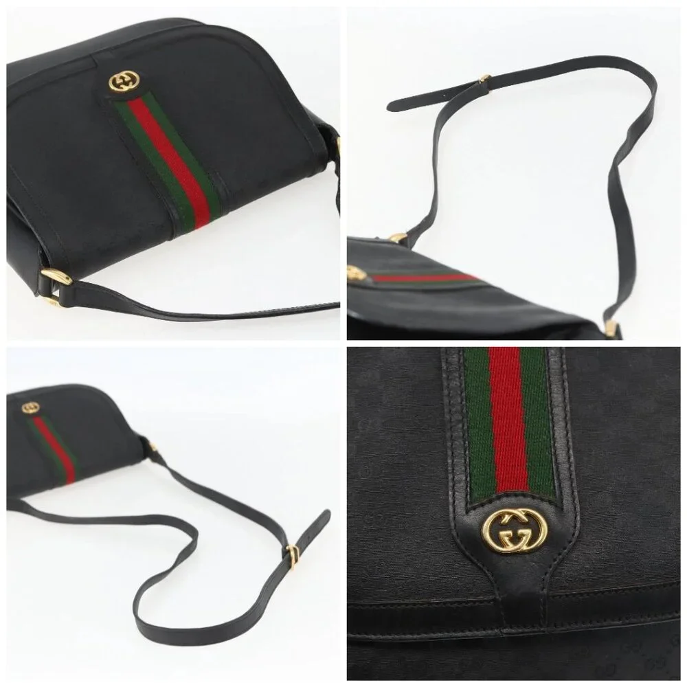 GUCCI Micro GG Supreme Web Sherry Line Bag PVC Black 001 115 0914 Auth 157221